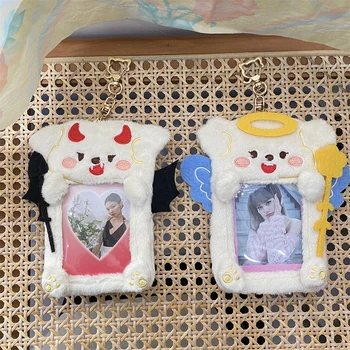 Корейский милый плюшевый держатель для фотокарточек, милый чехол для фотоальбома Kpop Idol, обложка для удостоверения личности с брелком-подвеской в виде сумки