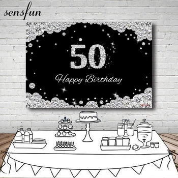 Sensfun Черно-серебристые тематические фоны для фотосъемки с бриллиантами, фоны для вечеринки в честь 50-летия для взрослых на заказ для фотостудии