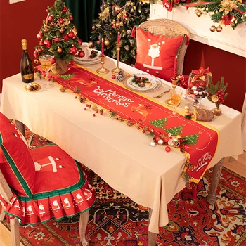 Рождественская настольная дорожка из хлопка и льна, водонепроницаемая красная скатерть, милая мультяшная кофейная скатерть для домашней вечеринки, настольная дорожка