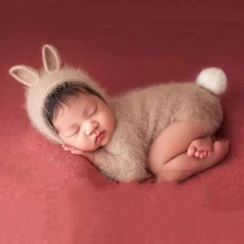 Костюм Кролика Мужская одежда для вязания крючком, шапка, комплект для новорожденных, статья, фотография, костюм для фотосессии для девочек, аксессуары для рождения, предметы для съемки