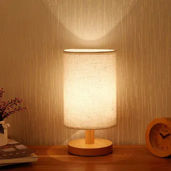 Прикроватная лампа USB, ночные светильники, настольная лампа для спальни, деревянная настольная лампа, прикроватный ночник с цилиндрическим абажуром, домашний декор