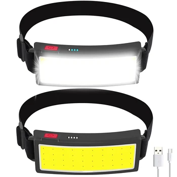 Портативные фары COB, наружная светодиодная фара со встроенным аккумулятором, USB-перезаряжаемый головной фонарь, кемпинг, рыбалка, скалолазание