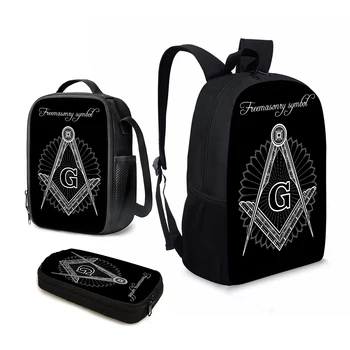 YIKELUO черные масонские квадратные компасы 3D печать подарочный набор для школьников из 3 предметов, прочный рюкзак, изолированная сумка для ланча