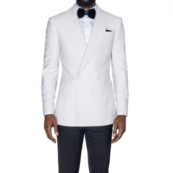 Белый блейзер с черными брюками, модные мужские костюмы, куртка Slim Fit, 2 предмета / Весенняя мужская одежда, дышащий удобный свадебный комплект