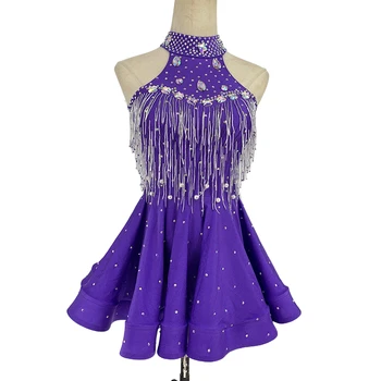 Латиноамериканские танцы Высококачественная индивидуальная юбка с бриллиантами и бахромой, танцевальная юбка для танцев Ча-танго, женская профессиональная одежда для сцены для взрослых
