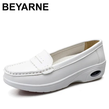 BEYARNE2019/ Весенние лоферы на плоской подошве; Женская однотонная белая обувь для кормления на воздушной подушке; Повседневная обувь без застежки; shoesE981