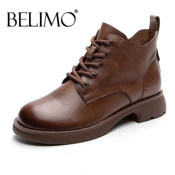 BELIMO/ ботильоны больших размеров, женские полусапожки на платформе из натуральной кожи, женская обувь, модные весенне-осенние ботинки на среднем каблуке