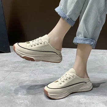 Корейские женские кроссовки 2023 Весна Осень Новая Женская обувь на платформе Модные повседневные Спортивные женские тапочки Bao Head Half