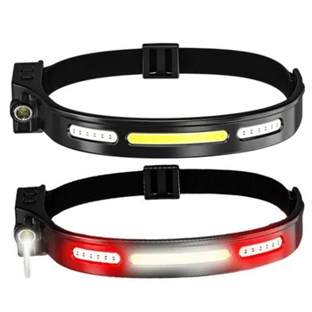 COB LED Белый + красный свет, 5 режимов освещения, сенсорная фара, фара со встроенным аккумулятором, фонарик, перезаряжаемый USB-фонарик