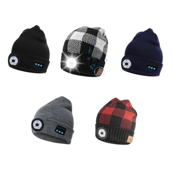 Музыкальные зимние шапки со светодиодной подсветкой и USB-аккумулятором, шапочка с налобным фонариком, встроенный микрофон и стереодинамик, шляпы с USB-кабелями