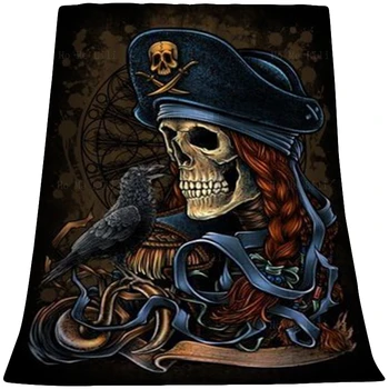 Капитан пиратов Ворон, Татуировка в виде Черепа, Якорь, Пистолет, Флаг, плакат Cruel, Фланелевое одеяло от Ho Me Lili, Подходит для всех сезонов.