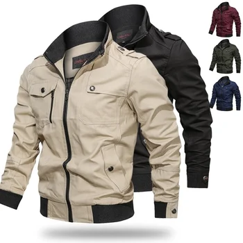 2023 Весенне-осенняя мужская куртка-бомбер, повседневная мужская военная куртка большого размера, хлопковое пальто пилота, армейская мужская грузовая летная куртка