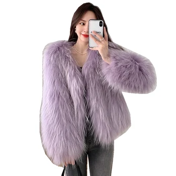 Роскошная двусторонняя вязаная куртка из меха енота, осенне-зимние женские теплые пальто, верхняя одежда LF2303CQ