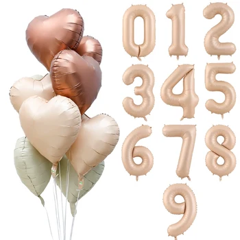 Карамельно-кремового цвета, Гигантский воздушный шар из алюминиевой пленки с цифрами, Слоновая кость, Белый номер, Сердце, Звезда, Глобус, шары для свадебной вечеринки на 1-й День рождения