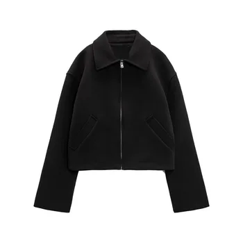 Zach AiIsa/ новая женская модная универсальная куртка с отворотом и застежкой-молнией с длинными рукавами и повседневным карманом, прямая простая короткая куртка