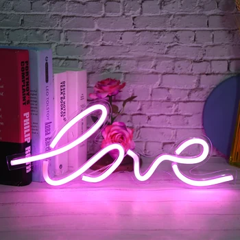 Креативная светодиодная неоновая вывеска, прозрачная панель в форме любви, неоновые огни, настенный USB-ночник, декор для спальни, свадебной вечеринки