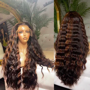 Глубокие волнистые коричнево-каштановые Человеческие волосы Remy 13x6 на кружеве 180 Плотность 360 Парики на кружеве для чернокожих женщин с волосами младенца