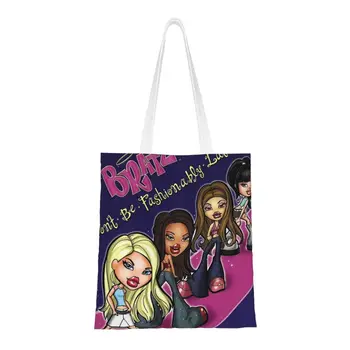 Изготовленные на заказ холщовые сумки для покупок Bratz Rock Angelz, женские сумки для вторичной переработки продуктов, Мультяшные сумки для покупателей из Манги и аниме