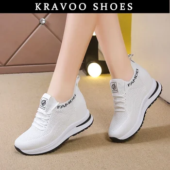 KRAVOO, увеличивающая рост обувь для женщин, кроссовки, женские спортивные кроссовки с дышащей сеткой, однотонная обувь 2023, новинка лета