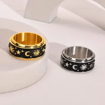 Модные ювелирные изделия, Вращающиеся кольца с Солнцем и Луной, звезды из нержавеющей стали, размер 6-12