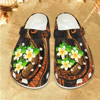 Дышащие уличные сандалии, Гавайская Полинезия, повседневные слайды с цветочным принтом Гибискуса Для женщин, взрослых и детей, Удобные домашние туфли на плоской подошве