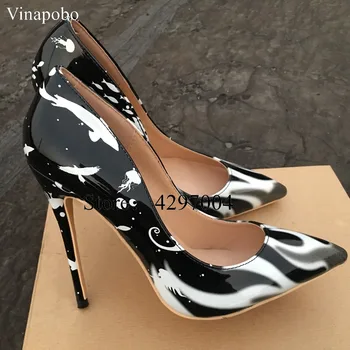Vinapobo/ Женские вечерние свадебные туфли с цветочным принтом; пикантные классические туфли-лодочки на высоком каблуке 10/8 см на шпильке с острым носком;