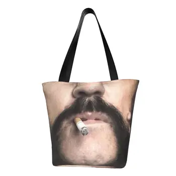 Сумки для покупок Lemmys Lemy Grocery Tote Женская мода Борода Сигара Холщовая сумка для покупок через плечо Сумки большой емкости
