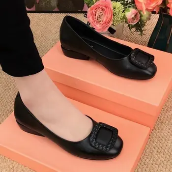 Весенне-осенние новые женские тонкие туфли на толстом каблуке с мелким носком, профессиональные женские тонкие туфли wl-b016