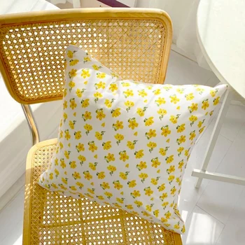 18x18 Солнечно-Желтая Наволочка в виде цветка, Корейский стиль, Цветочный принт, Поддержка спины, Хлопковая подушка, Домашний диван-кресло Cojines