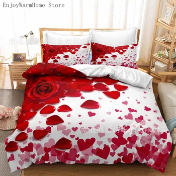 Комплект постельного белья Red Rose Роскошный 3D Римский пододеяльник и наволочка Double King Queen Twin Single для спальни женщины и девочки Цветок