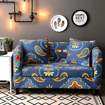 Синие эластичные чехлы для мебели для домашнего декора из эластичной ткани Богемные универсальные чехлы для угловых диванов Противоскользящие чехлы для диванов