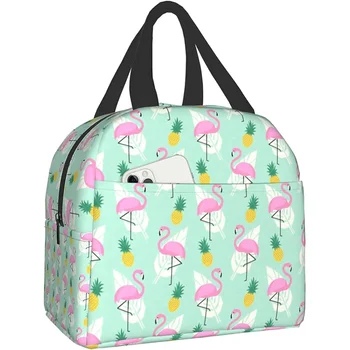 Милая сумка для ланча с фламинго Для женщин и девочек, Изолированная Маленькая Квадратная сумка-холодильник, рюкзак Многоразового использования, Переносная Школьная сумка для ланча