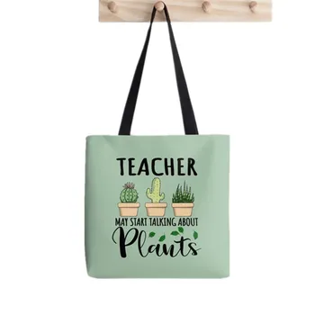 Принадлежности для учителей, рассказывающие о растениях, женская сумка с принтом в стиле Харадзюку, Забавная сумочка для покупок, подарочная холщовая сумка для девочек