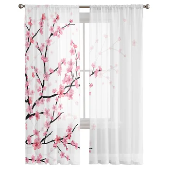 Розовая вишня, цветочная вуаль, тюль, прозрачные шторы для спальни, гостиной, украшения кухни, шифоновые шторы на окна