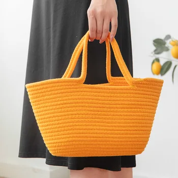 Женская хлопчатобумажная вязаная сумочка, простая сумка через плечо, модная сумка-мессенджер, дорожная сумка