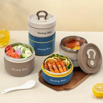 Сохраняющая тепло 3-цветная коробка для ланча для взрослых, Термоконтейнер для пищевых продуктов, канцелярские принадлежности