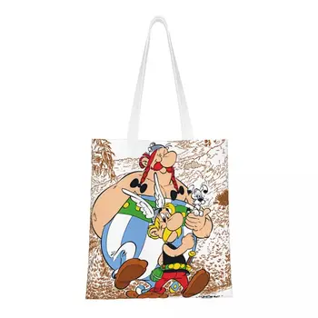 Сумки для покупок Asterix и Obelix, сумки для покупок, женские сумки для покупок из мультяшного холста, сумки для покупок большой емкости