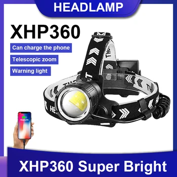 Налобный фонарь Super XHP360, светодиодный перезаряжаемый налобный фонарь, Мощная фара, мощный фонарь для рыбалки, кемпинга, дальнего выстрела, головной фонарь