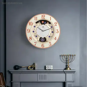 Часы в европейском стиле, музыкальные настенные часы, часовой перезвон в гостиной, Ретро-часы с маятником, Атмосферная Креативная роскошь, Немой маятник