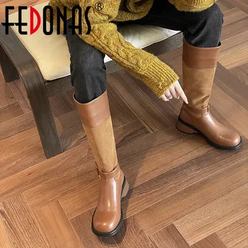 FEDONAS/ Модные Новые женские сапоги до колена из натуральной кожи на толстом каблуке, вечерние высокие сапоги, осенне-зимняя базовая обувь, женская обувь