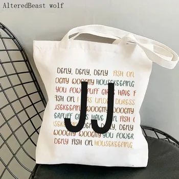 Женская сумка для покупок, сумка с принтом JJ quotes, сумка для покупок в стиле харадзюку, холщовая сумка для покупок, женская сумка-тоут, женская сумка через плечо