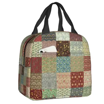 Коллекция узоров, изолированные сумки для ланча, женский цветочный текстильный контейнер для ланча для пикника на открытом воздухе, коробка для еды