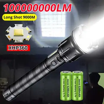 100000000LM XHP360 Мощный светодиодный фонарик Перезаряжаемая Тактическая вспышка usb Zoom Охотничий фонарь Водонепроницаемый Выстрел Длиной 9000 м