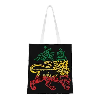 Кавайный Лев Иуды Флаг Эфиопии Король Селассие Раста Сумки-тоут для покупок Многоразовая продуктовая холщовая сумка для покупок