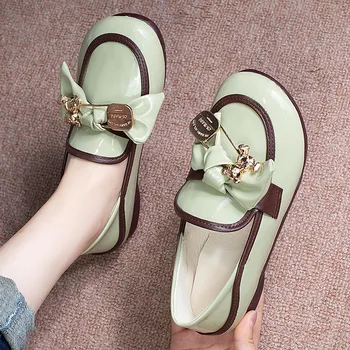 Женская обувь из мягкой кожи на лето 2023, новые одноногие весенне-осенние повседневные туфли в стиле ретро с мягкой подошвой и круглым носком из мягкой кожи