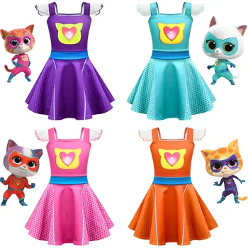 SuperKitties/ платье принцессы для косплея для маленьких девочек, детский костюм для дня рождения и Рождественской вечеринки, Летняя Детская одежда, сарафан с поясом