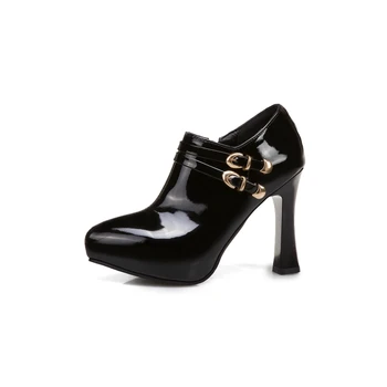 Пикантные роскошные туфли на высоком каблуке, женские туфли-лодочки размера плюс 50, лакированная кожа, острый носок, лодыжки на платформе, вечерние свадебные туфли на молнии T2185-1