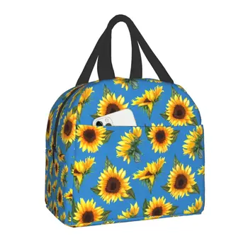 Женская сумка для ланча с утеплителем Sunflowers, сменный термоохладитель, Цветочная коробка для бенто, сумки для работы, учебы, путешествий, пикника