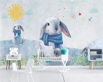 обои beibehang на заказ, скандинавский современный минимализм, ручная роспись, милый кролик, детская комната, фон для фотообоев, настенная роспись