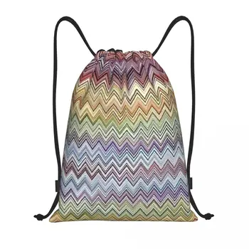 Изготовленные на заказ в стиле бохо-шик Современные сумки с зигзагообразным шнурком для тренировок, рюкзаки для йоги, женские мужские рюкзаки с геометрическим рисунком, многоцветные спортивные сумки для спортзала